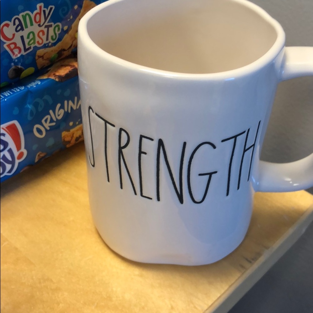 Rae Dunn STRENGTH coffee mug.
